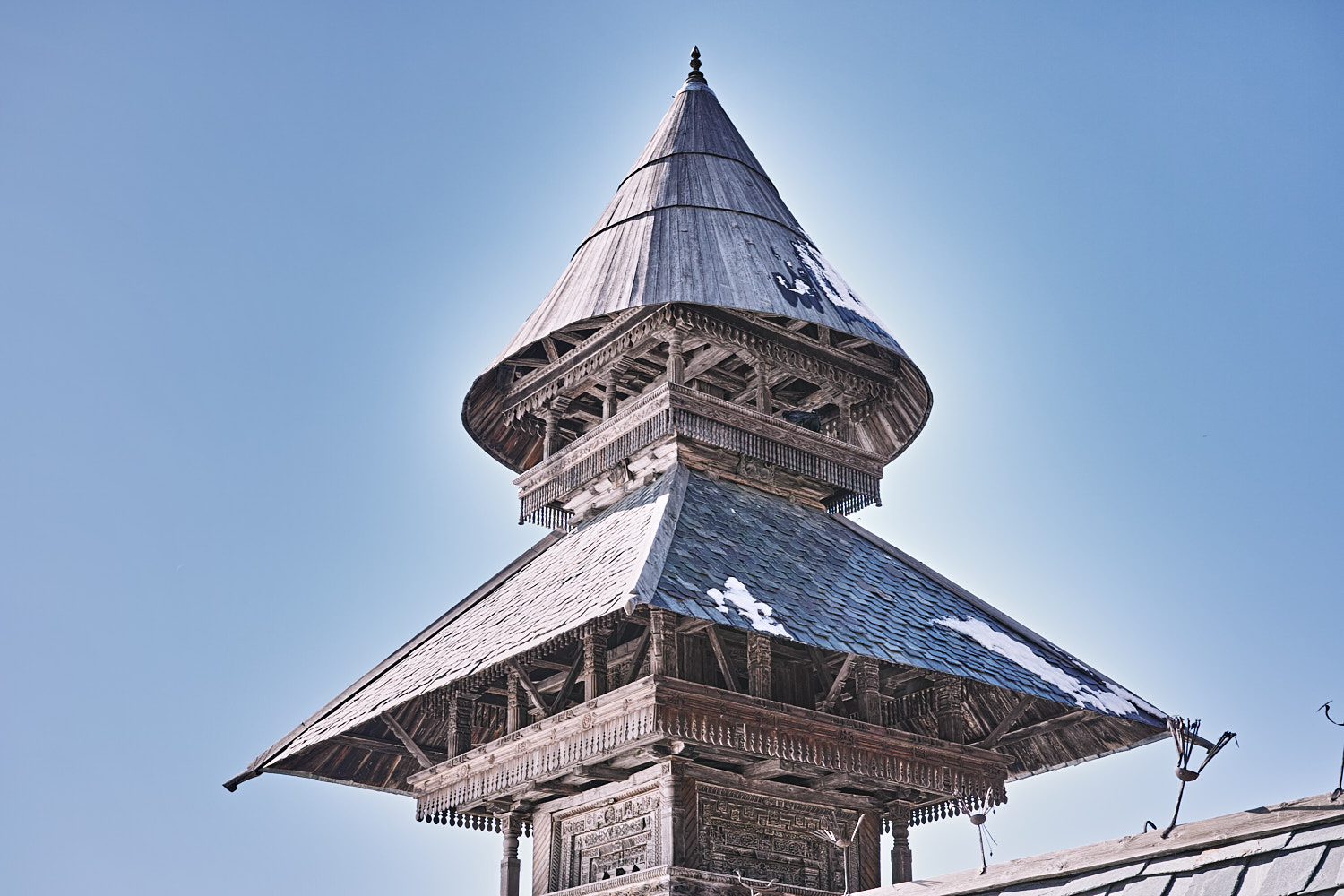 Parashar Temple pagoda, resplendent on a sunny day